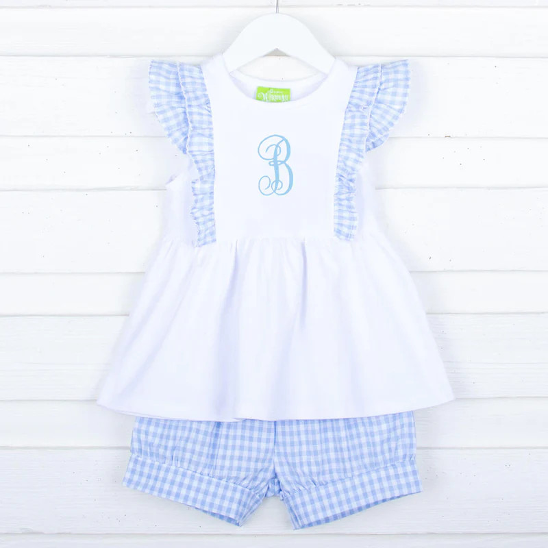 Pastel Blue Gingham Ruffle Kate Short Set | Classic Whimsy