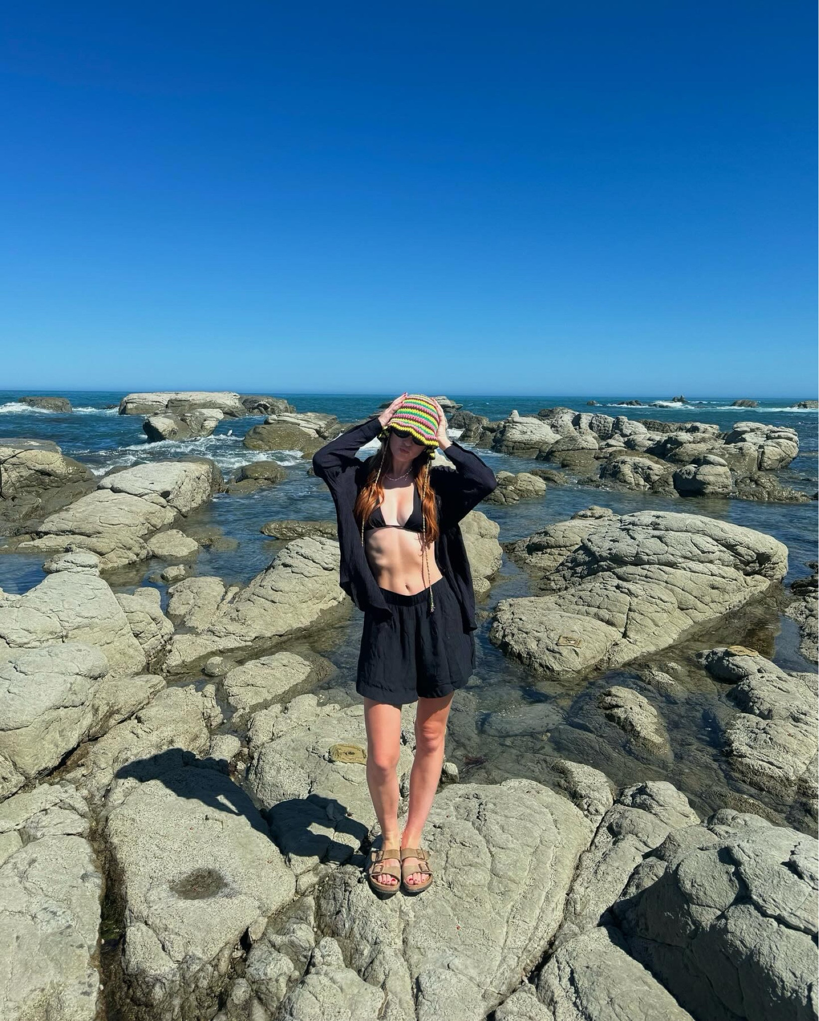 Abercrombie black Beach Two-Piece, with black Tala Bikini and Birkenstocks 🖤Paired with my Frame Multicoloured Bucket Hat 🌈

#LTKtravel #LTKaustralia #LTKSeasonal