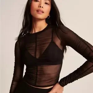 Abercrombie & Fitch Sheer Black Long Sleeve Top | Poshmark