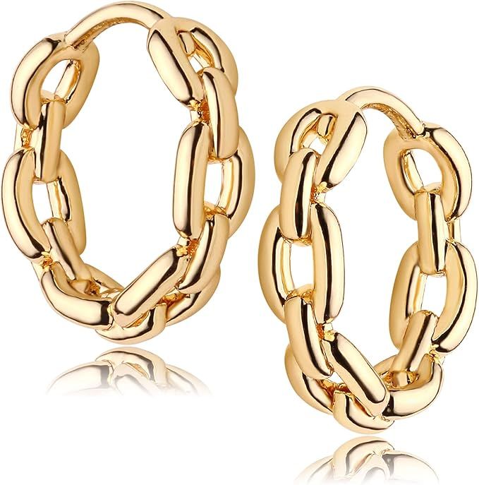 Fettero Gold Huggie Hoop Earrings for Women Gold Plated Dainty Hypoallergenic Earrings Hoop Beade... | Amazon (US)