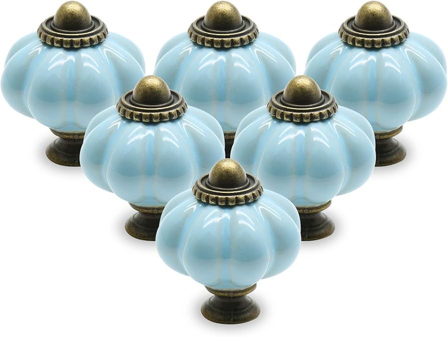 12pcs Baby Blue Pumpkin Knobs, Vintage Ceramic Cabinet Knobs, Dresser Knobs Drawer Knobs Door Kno... | Amazon (US)