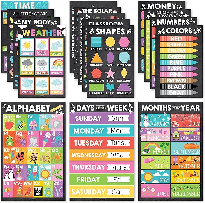 Hadley Designs 16 Educational Posters for Classroom & Kindergarten, Kindergarten Classroom Must H... | Amazon (US)