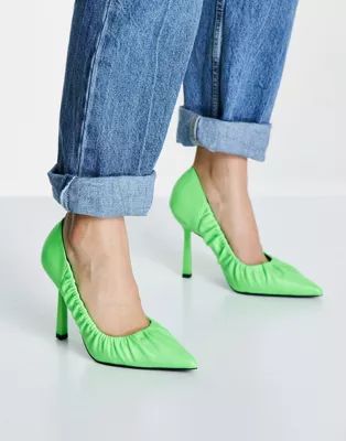 ASOS DESIGN Pepper ruched court shoes in bright green | ASOS (Global)