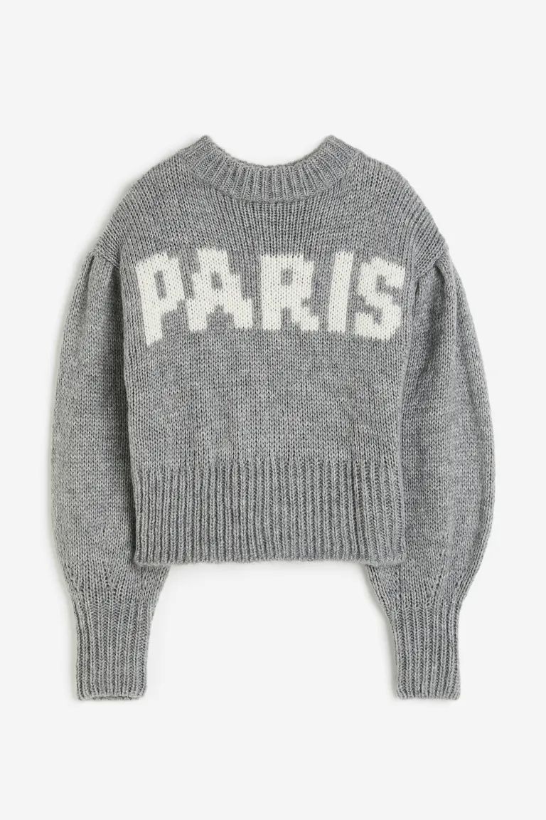 Balloon-sleeved Sweater - Gray/Paris - Ladies | H&M US | H&M (US)