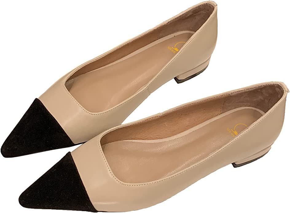 SHODENSE Women Casual Cap Toe Flats Slip on Pointed Toe Ballet Flats Two Tone 0.5" Low Flat Heel ... | Amazon (US)
