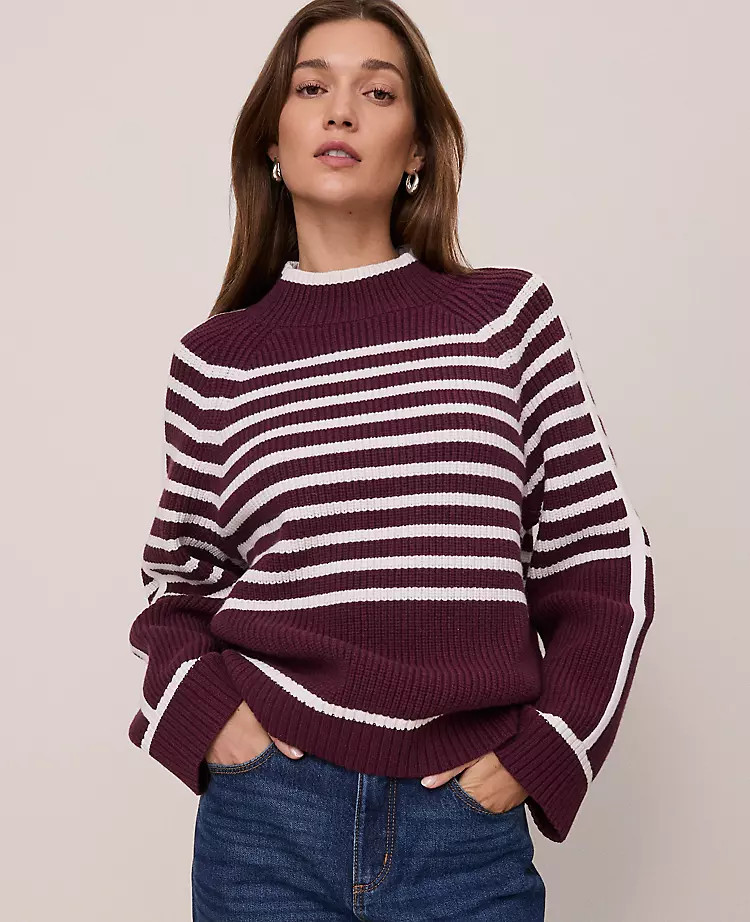 Petite Weekend Collection Striped Mock Neck Sweater | Ann Taylor