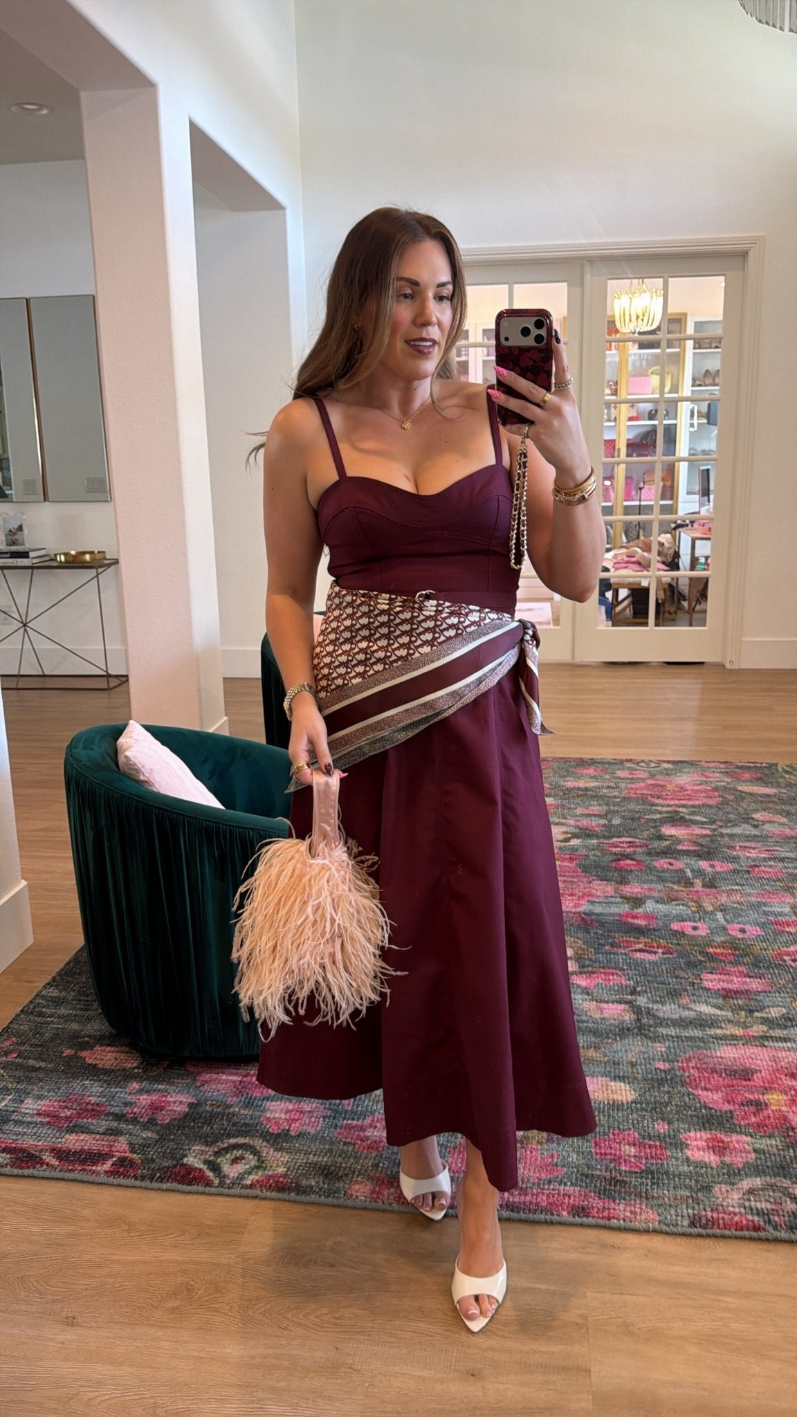 curvy midsize fall look for going out! wearing size medium in burgundy twill midi dress 🍷 my scarf is Dior, but i linked similar! @Hill House Home

#LTKSeasonal #LTKMidsize