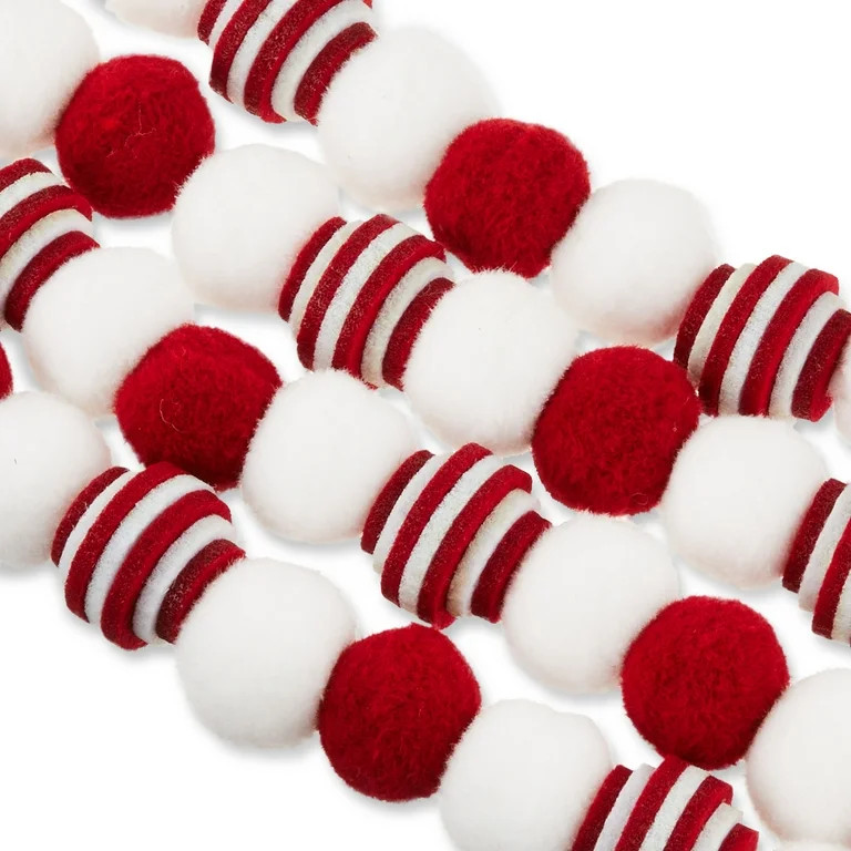 Red & White Felt Pom-Pom Christmas Garland, 6', by Holiday Time | Walmart (US)
