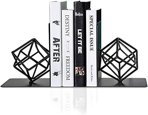 Bookends Decorative Book End Black Metal Heavy Duty Art Bookend Unique Geometric Book Ends Book Stop | Amazon (US)