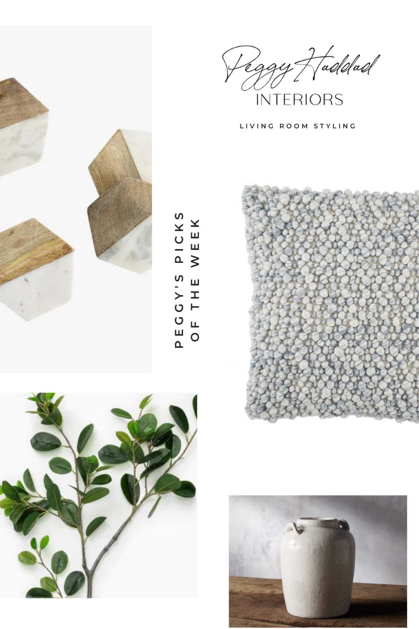 PEGGY'S PICKS OF THE WEEK // After purchasing all the large furniture pieces for a room, it will still feel devoid of personality - this is where styling and décor come into play! This step of the process is called 'layering', and it is vital to both overall cohesion of the space and that sought after 'home' feeling!

Perhaps one of the most fun aspects of designing your space, have fun sourcing throw pillows, art, lighting, or plants (to name a few). The most important part: purchase items that speak to your personality and what you want to see each day! This is the perfect opportunity to add color, pattern, texture, and make your home your haven!

For this week's edition of Peggy's Picks of the week, we were inspired by a recent project where we styled a client's living room. We hope you love our finds, they are sure to add a personal touch to your living room!

Design // @peggyhaddadinteriors
#peggysaysmix

.
.
.
.

#livingroomstyling
#livingroomdecor
#modernfarmhouse
#transitional
#coastal
#interiorstyling
#interiordesign
#howihaven
#currentdesignsituation
#houseenvy
#mydomaine
#howyouhome
#finditstyleit
#howwedwell
#inspotoyourhome
#mycovetedhome

#LTKhome #LTKFind