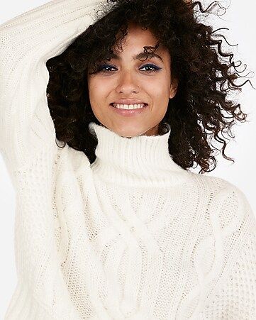 Cable Knit Abbreviated Turtleneck Sweater | Express