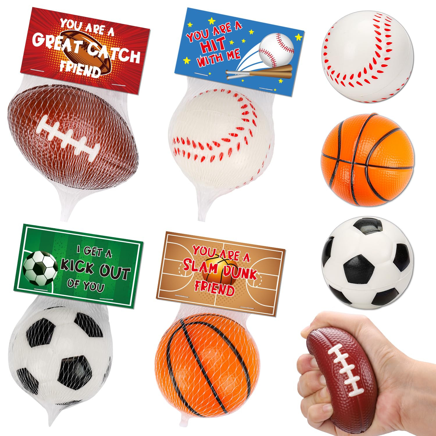 Valentines Day Gifts for Kids, 16 PCS Stress Balls Sports Valentines Day Cards for Kids Foam Boun... | Amazon (US)