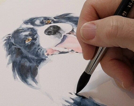 Custom pet portrait watercolor, dog painting, pet memorial, dog mom gift, watercolor, painting of... | Etsy (US)