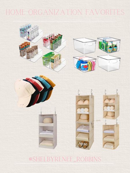 Home organization favorites, kitchen storage, hat organization, closet storage, clear bins 