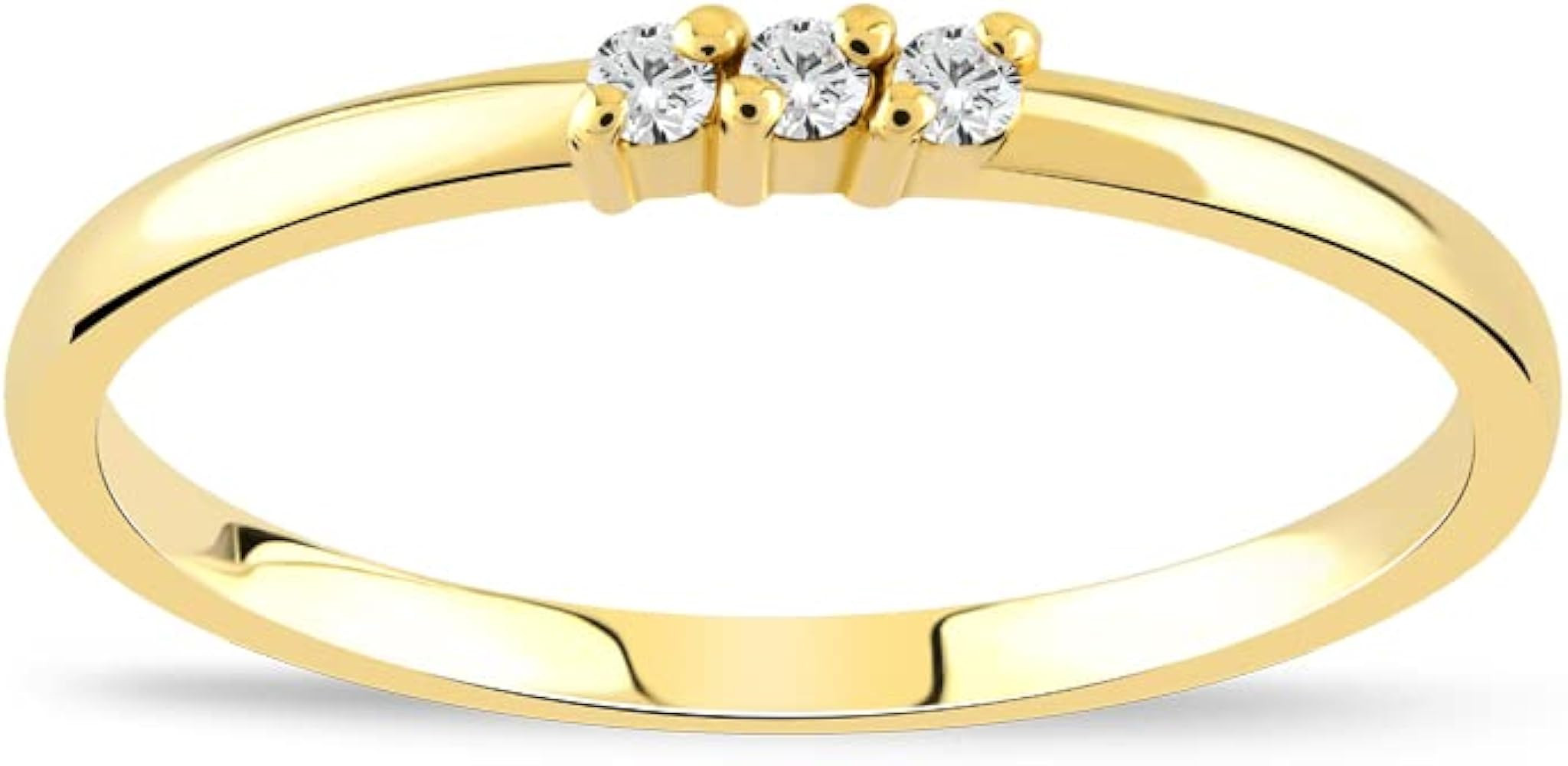 Diamond 3 Stone Ring | 14k Yellow Gold Triple Diamond Stackable Rings for Women | 14k Solid Gold ... | Amazon (US)