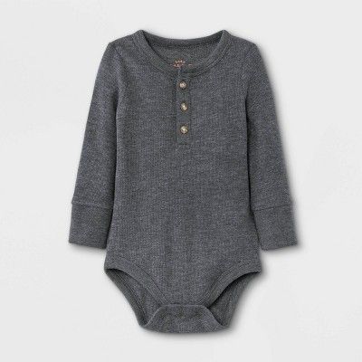 Baby Boys' Henley Thermal Long Sleeve Bodysuit - Cat & Jack™ Charcoal Gray | Target