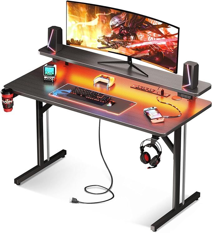 MOTPK Small Gaming Desk with LED Lights & Power Outlets, 39 Inch Computer Desk Gaming Table with ... | Amazon (US)
