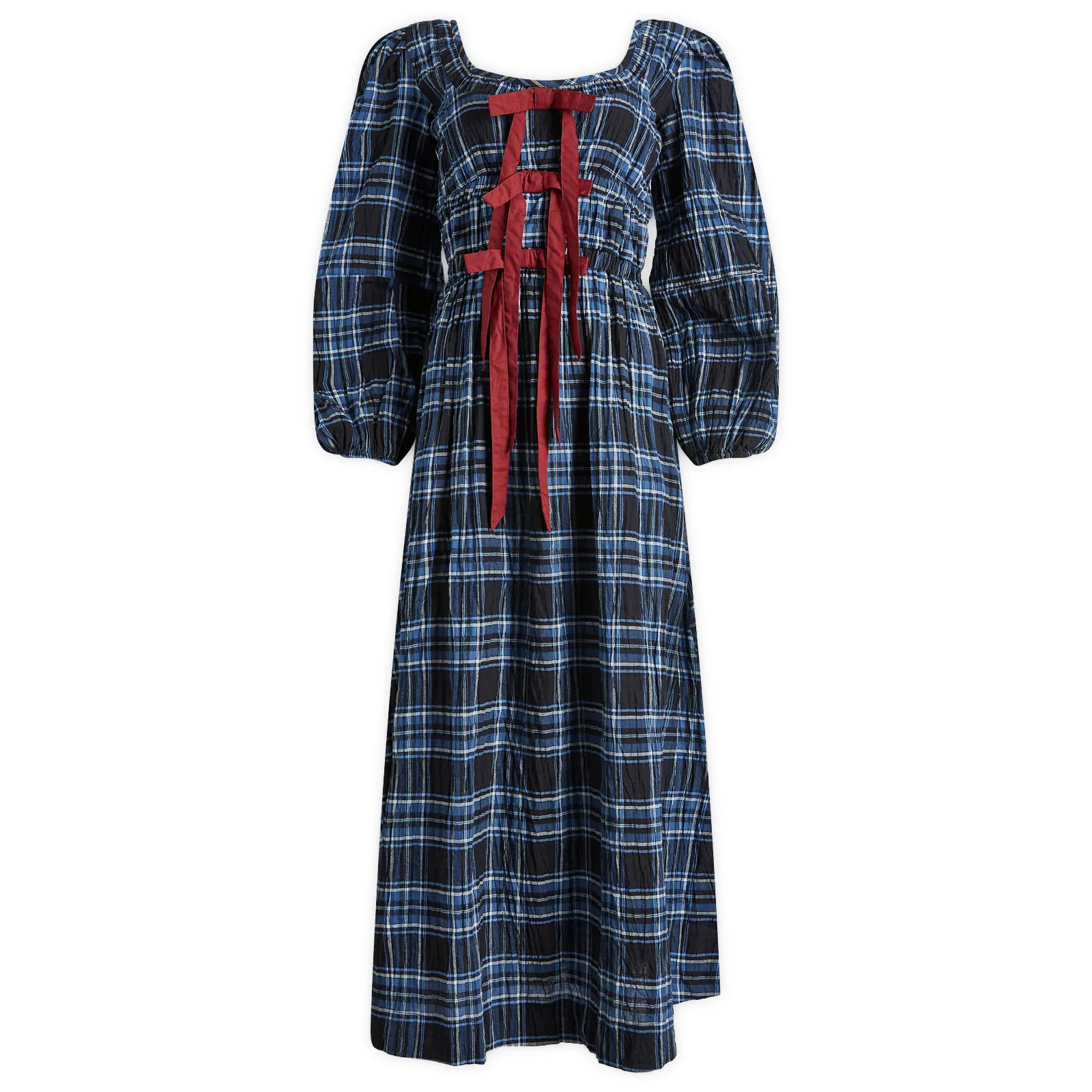 Damson Madder Women's Dakota Midi Dress in Blue Check, Size UK 6 | END. Clothing