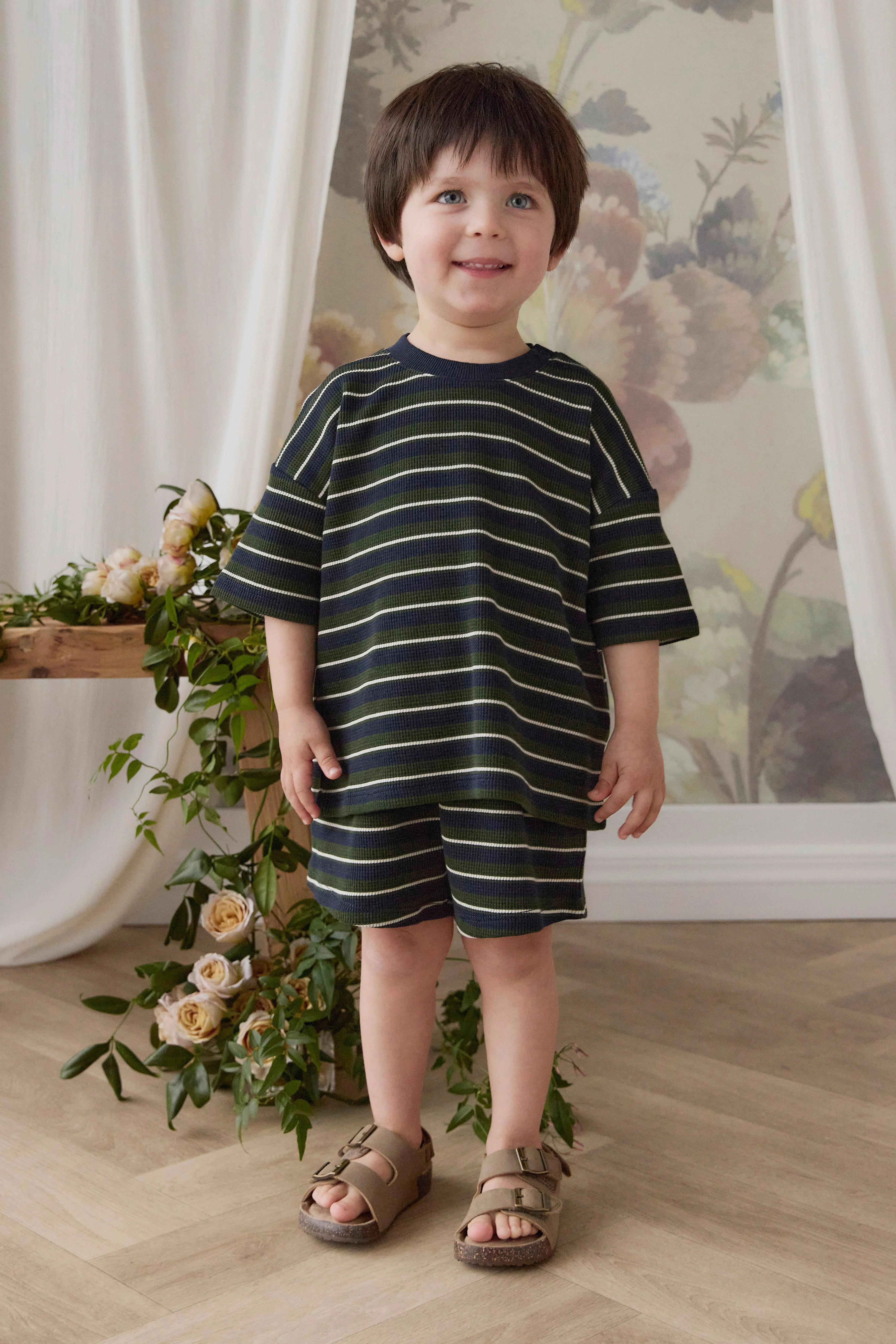 Organic Cotton Waffle Leith Short - Maritime Grandeur Stripe | Jamie Kay