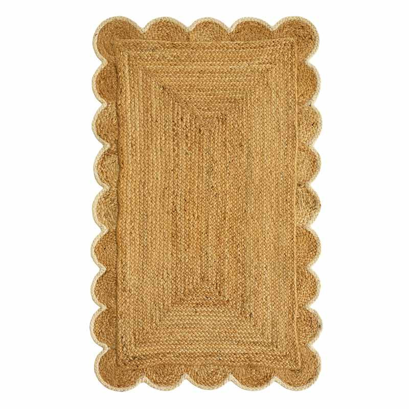 Ivory Bordered Scalloped Braided Jute Accent Rug, 27x45 | At Home