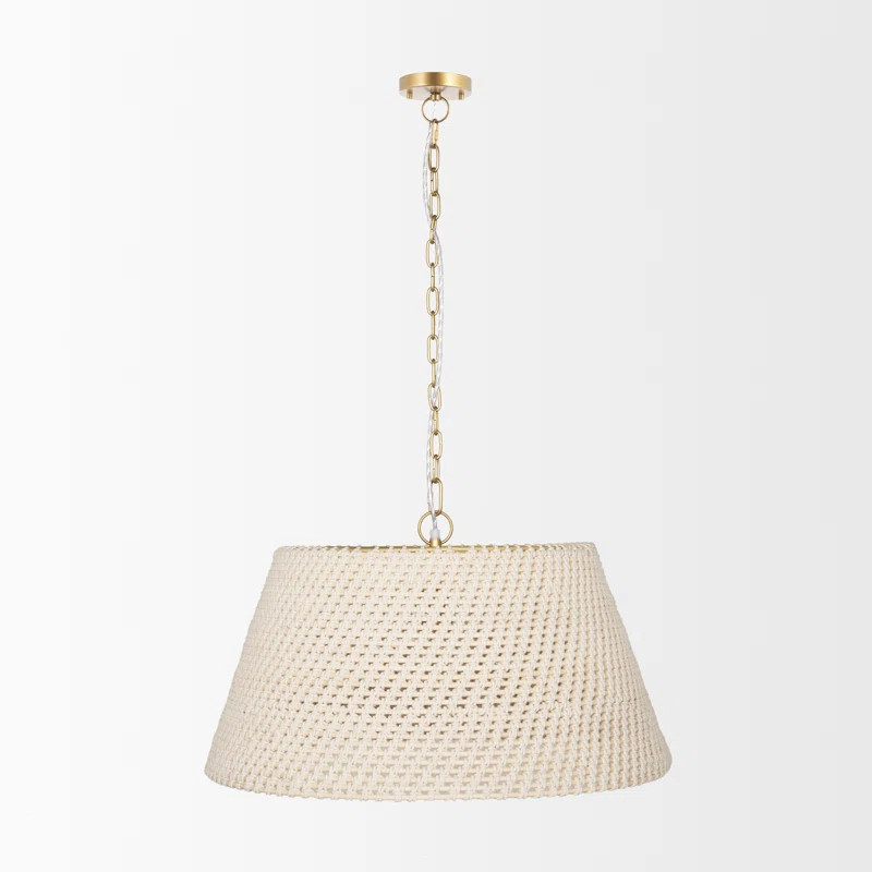 1-Light Pendant Featuring A Tapered Drum Shade Woven From Cotton Rope With A Gold Finished Chain ... | Wayfair North America