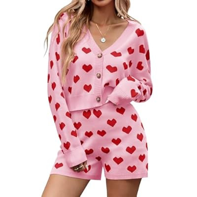 Tankaneo Womens Valentine's Day Sweater Sets Heart Knit Long Sleeve Cro… | Amazon (US)