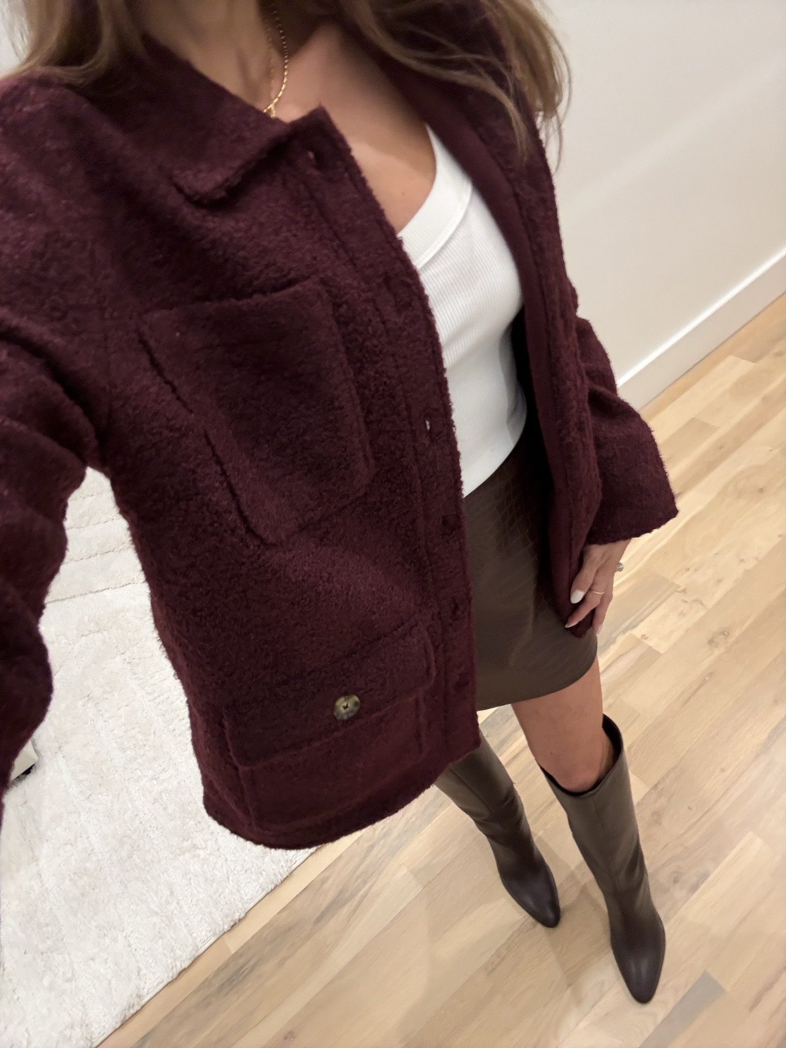 Trending color for the holidays, Christmas outfit, Sherpa jacket full other skirt knee boots I love

#LTKPetite #LTKootd #LTKHoliday