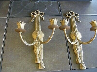 Details about   Vintage Pair Brass Bow & Tassel Andrea by  Sadek Double Wall Sconces | eBay US