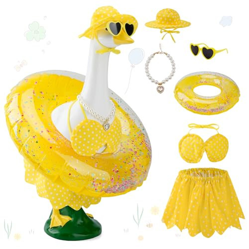 MISAKTEAM Hawaiian Goose Outfit Summer Porch Goose Outfits Bikini Goose Clothes for 23" 17" Cement Plastic Goose Cute Duck Goose Costume for Outdoor Garden Yard Decor(6PCS) | Amazon (US)