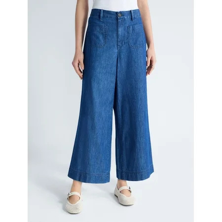 Free Assembly Women's and Women's Plus Wide Leg Cropped Pants with Patch Pockets, 26" Inseam, Sizes XS-4X | Walmart (US)