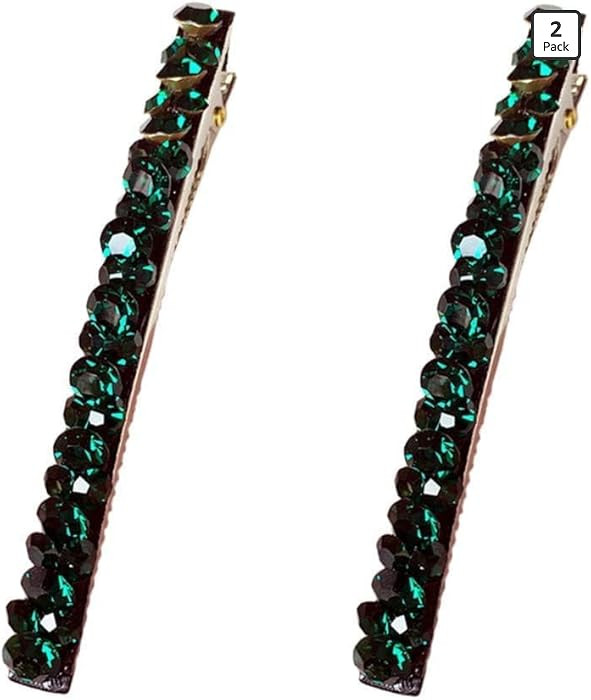 2Pcs Shiny Green Rhinestone Hair Clips for Women and Girls - Hair Barrettes, Bobby Pins, Duckbill... | Amazon (US)