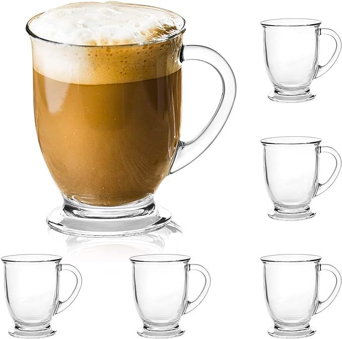 Amazon.com | 15oz/450ml Glass Coffee Mugs Clear Coffee Cups with Handles perfect for Latte, Cappu... | Amazon (US)