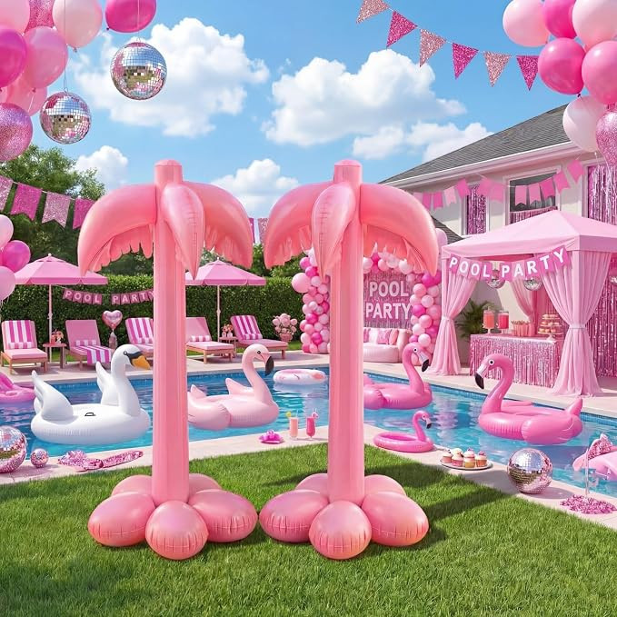 2 Pack Giant Inflatable Pink Palm Trees 51 Inches Large Hot Pink Blow up Coconut Tree for Pool Ha... | Amazon (US)