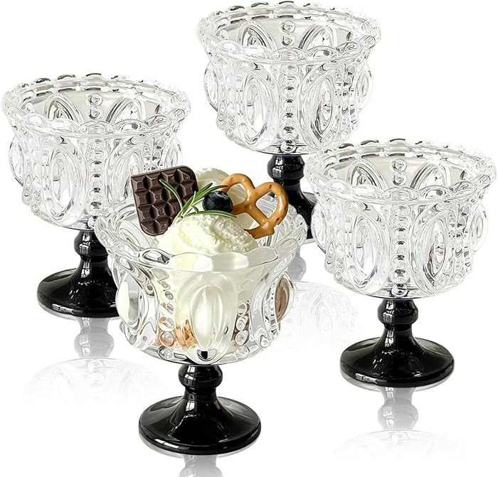 Vintage Glass Dessert Cups, 7oz Footed Goblet Chalice, Set of 4 | Amazon (US)