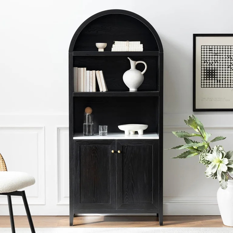 71" Tall Arched Cabinet, 5-Tier Arched Bookcase Storage Display Cabinet with Doors and Shelves, M... | Walmart (US)