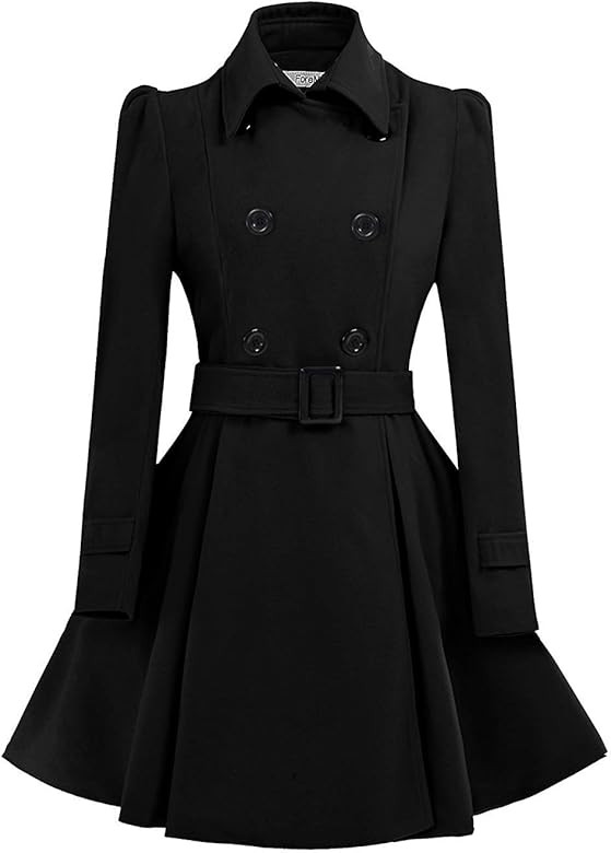 ForeMode Women Swing Double Breasted Wool Pea Coat with Belt Buckle Spring Mid-Long Long Sleeve L... | Amazon (US)