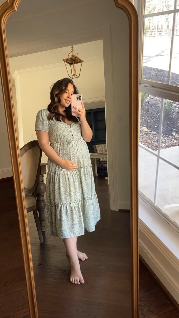 The perfect dress for spring! A very subtle  floral print makes a great dress for Easter  picnic, casual date night or dress up with fancy hair, jewelry and heals! So comfortable and fits great in my second trimester. Would size up 1 for the 3rd tho for me my arms are a little fitted but plenty of room in the bump

#LTKhome #LTKSeasonal #LTKbump