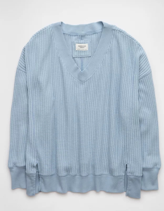 AE Big Hug V-Neck Waffle Sweatshirt | American Eagle Outfitters (US & CA)