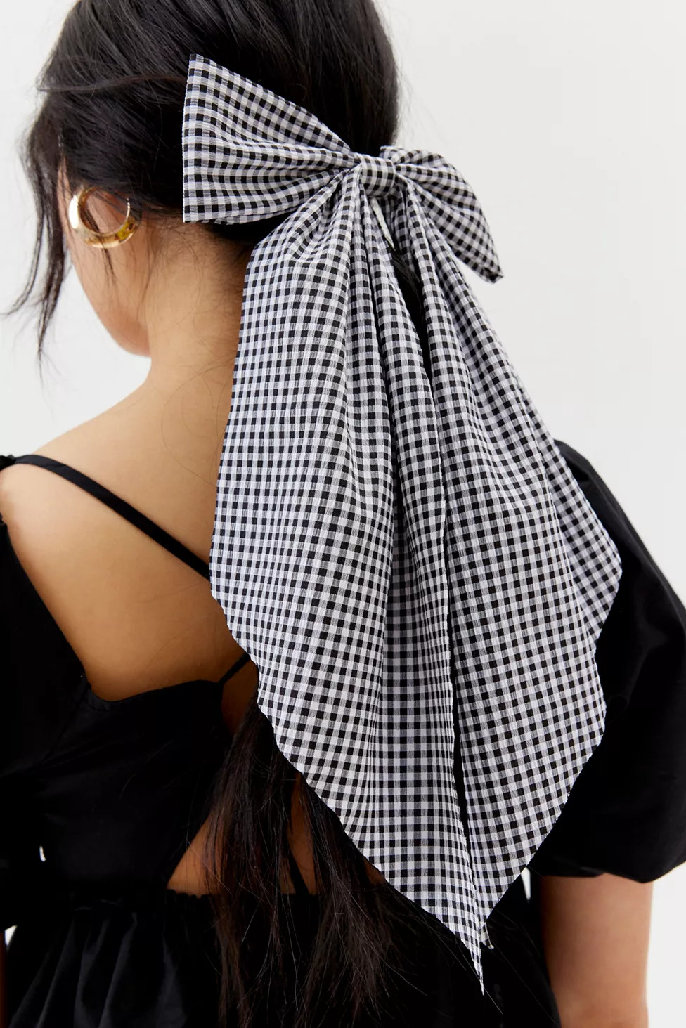 Long Gingham Hair Bow Barrette | Urban Outfitters (US and RoW)