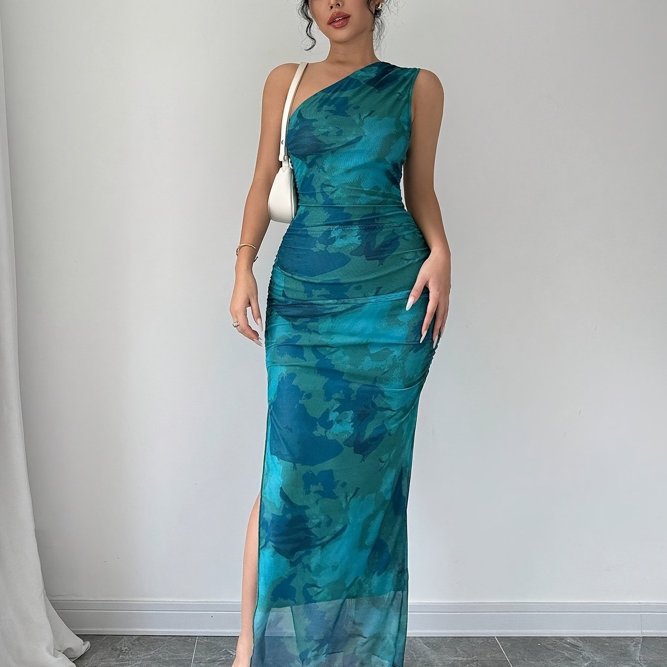 women's elegant one shoulder geometric print bodycon dress - Temu Canada | Temu Affiliate Program