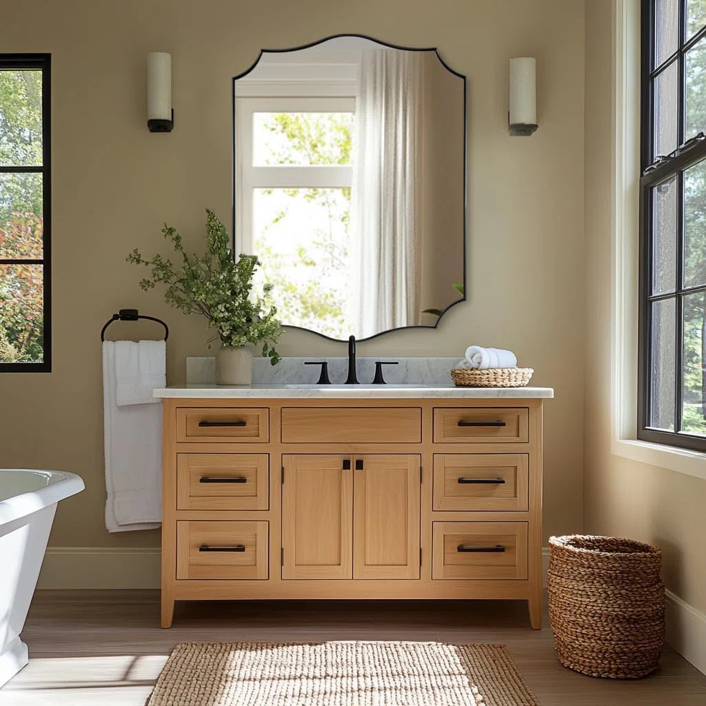 Anayalee Traditional Scalloped Rectangle Bathroom Wall Mirror | Stainless Steel Frame | Wayfair North America