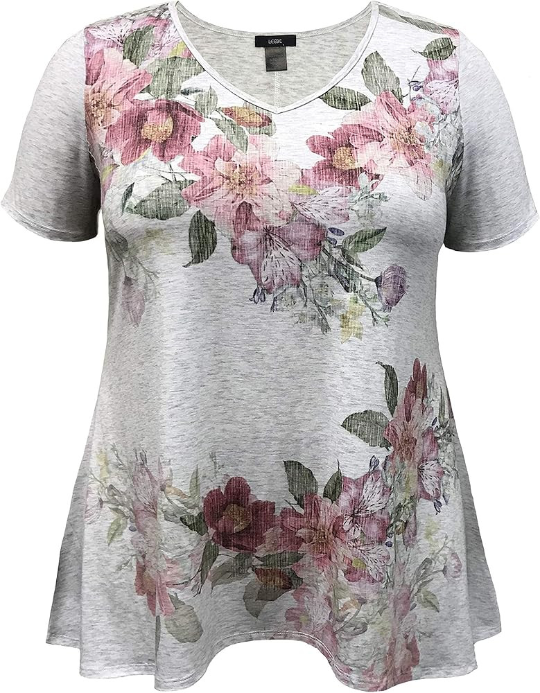 LEEBE Women and Plus Size Short Sleeve High-Low Hem Tunic Print Top (Small-5X) | Amazon (US)
