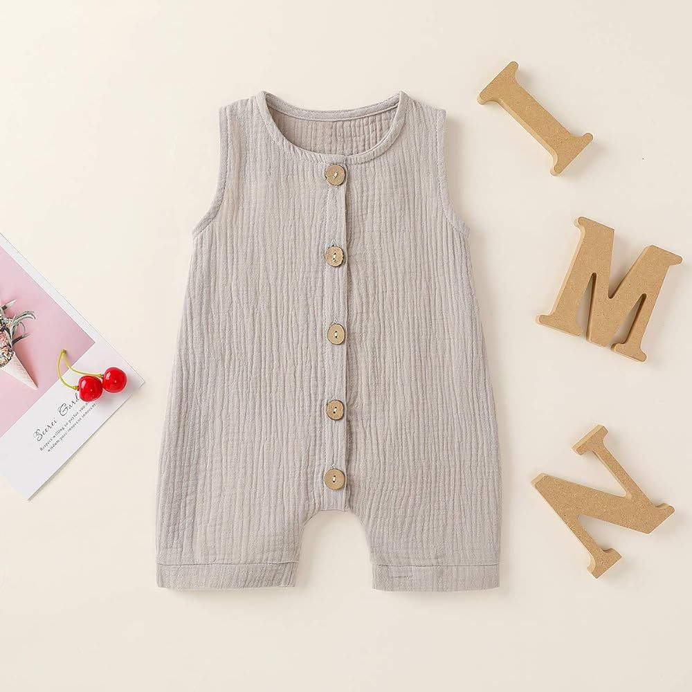 Infant Newborn Baby Boys Girls Cotton Linen Romper Summer Jumpsuit Sleeveless Overalls Clothing Set | Amazon (US)