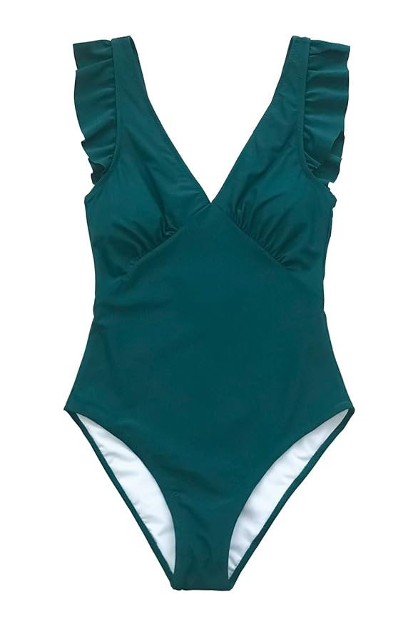 CUPSHE Women's Royal Elegance V Neck Falbala Shoulders One Piece Swimsuit | Amazon (US)