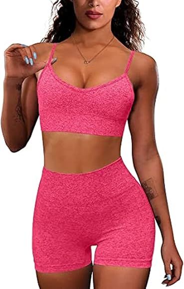 MANON ROSA Workout Set Women 2 Piece Activewear Clothes Seamless Gym Sports Bras Biker Shorts Outfit | Amazon (CA)
