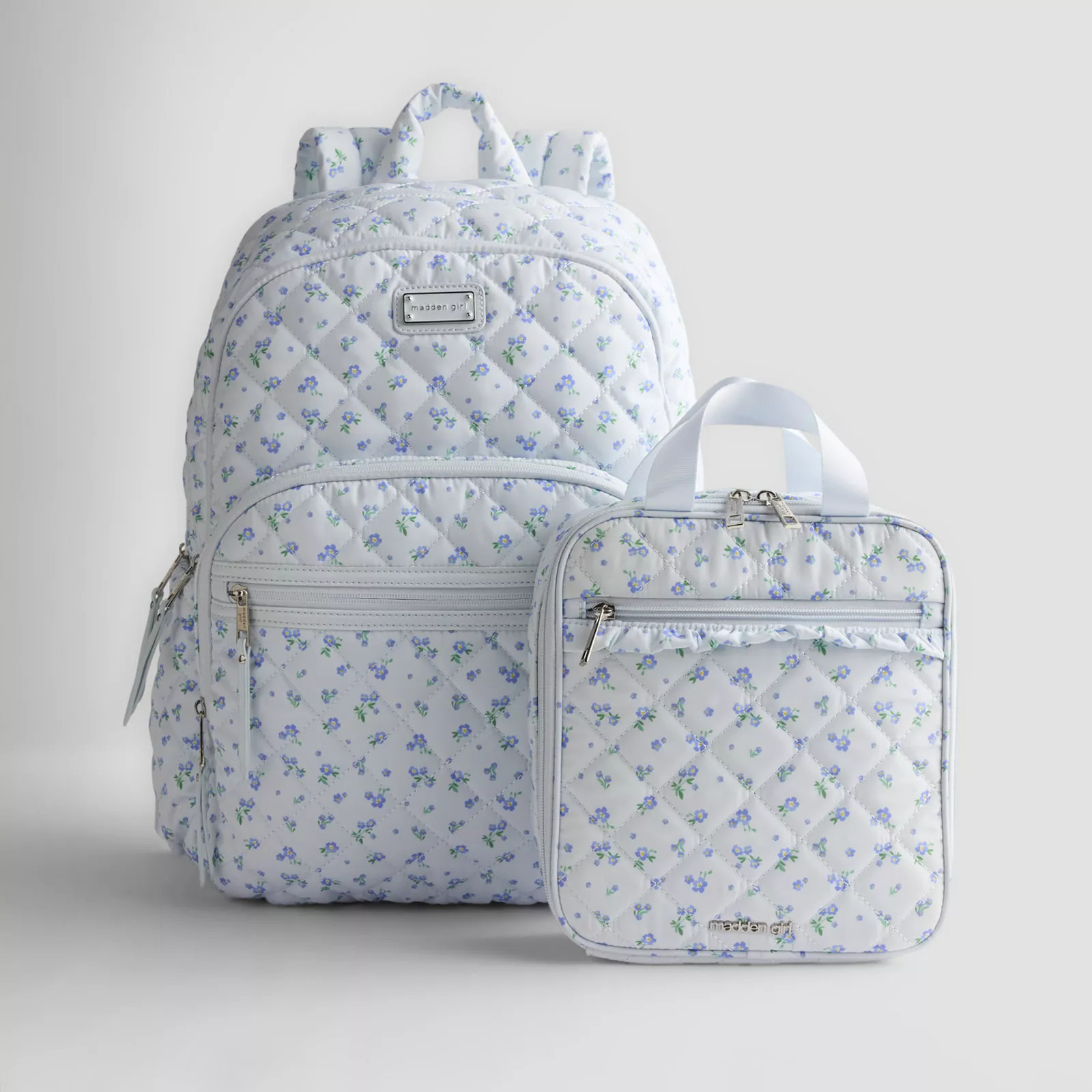 madden girl Quilted Dome Backpack With Lunchbox, Blue Ditsy | Kohl's