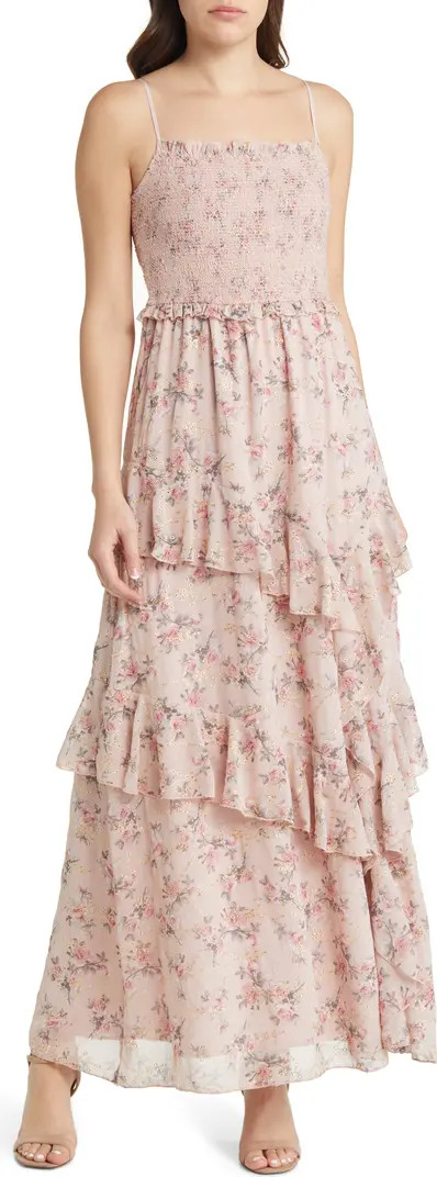 Floral Smocked Eyelet Tiered Maxi Dress | Nordstrom