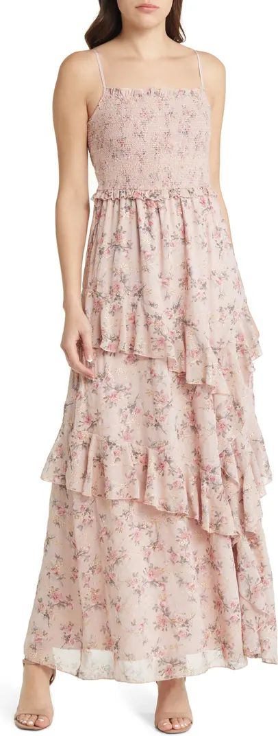 Floral Smocked Eyelet Tiered Maxi Dress | Nordstrom