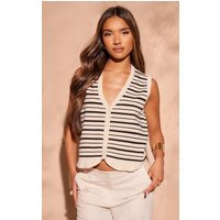 Monochrome Knitted Stripe Button Up Vest | PrettyLittleThing US