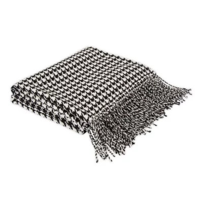 Houndstooth Tassel Throw Blanket in Black | Bed Bath & Beyond